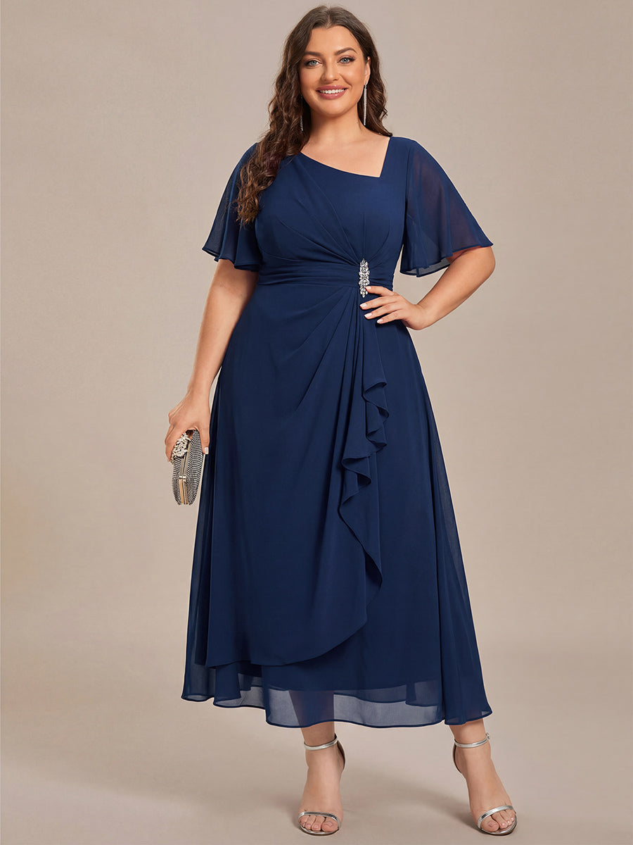 Chiffon Pleated Ruffle Sleeve Wedding Guest Dress