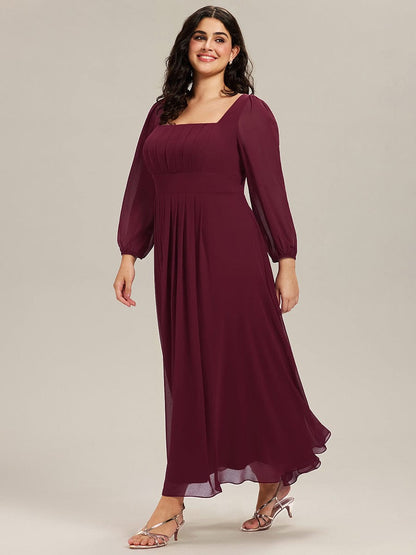 Chiffon See-through Lantern Sleeve Bridesmaid Dress