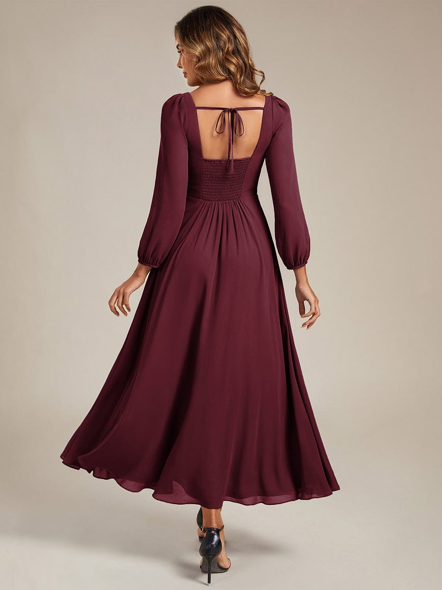 Chiffon See-through Lantern Sleeve Bridesmaid Dress