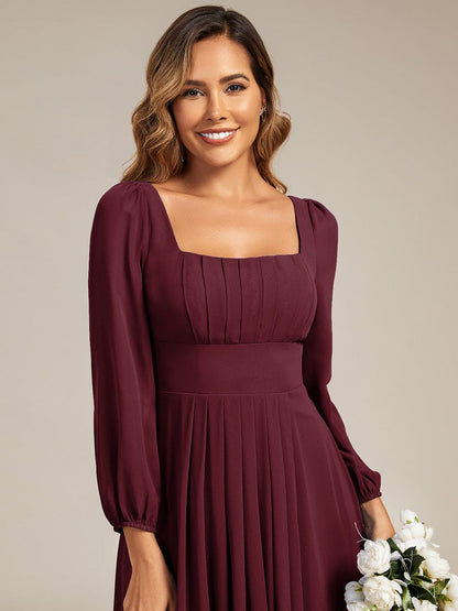 Chiffon See-through Lantern Sleeve Bridesmaid Dress