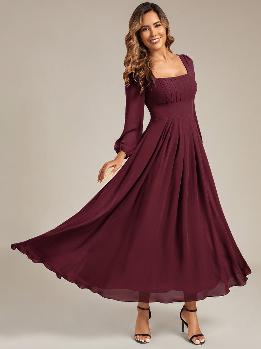 Chiffon See-through Lantern Sleeve Bridesmaid Dress