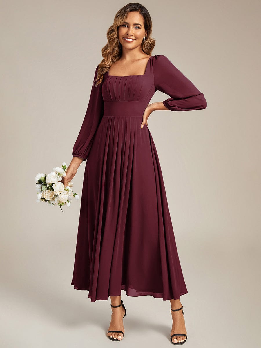 Chiffon See-through Lantern Sleeve Bridesmaid Dress