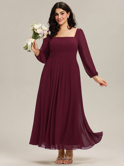 Chiffon See-through Lantern Sleeve Bridesmaid Dress