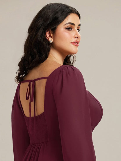 Chiffon See-through Lantern Sleeve Bridesmaid Dress