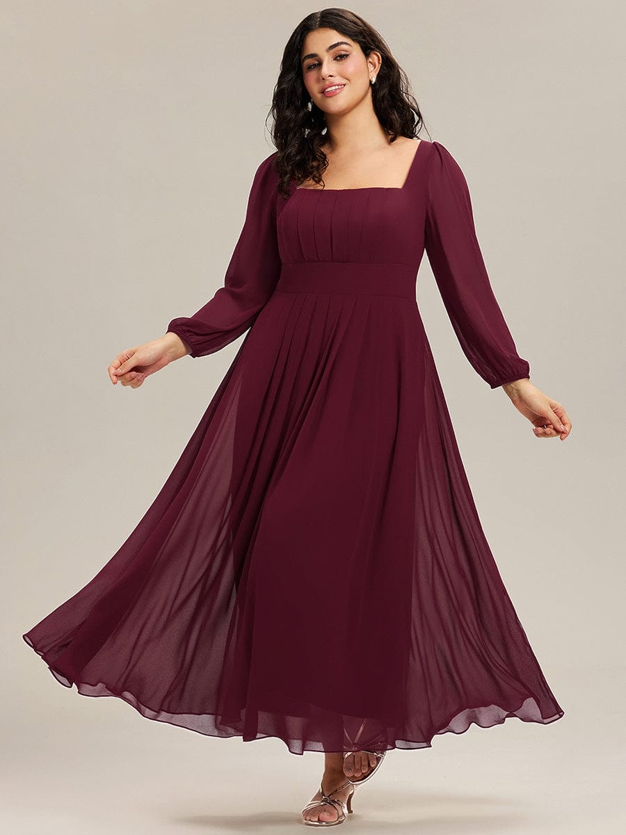 Chiffon See-through Lantern Sleeve Bridesmaid Dress