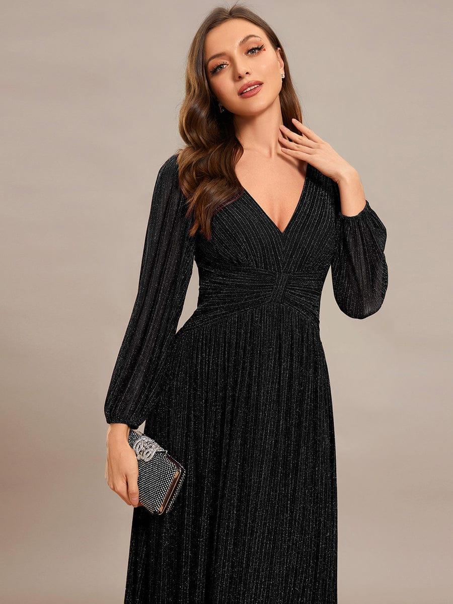 Sequin Long Lantern Sleeves Maxi Wedding Guest Dress