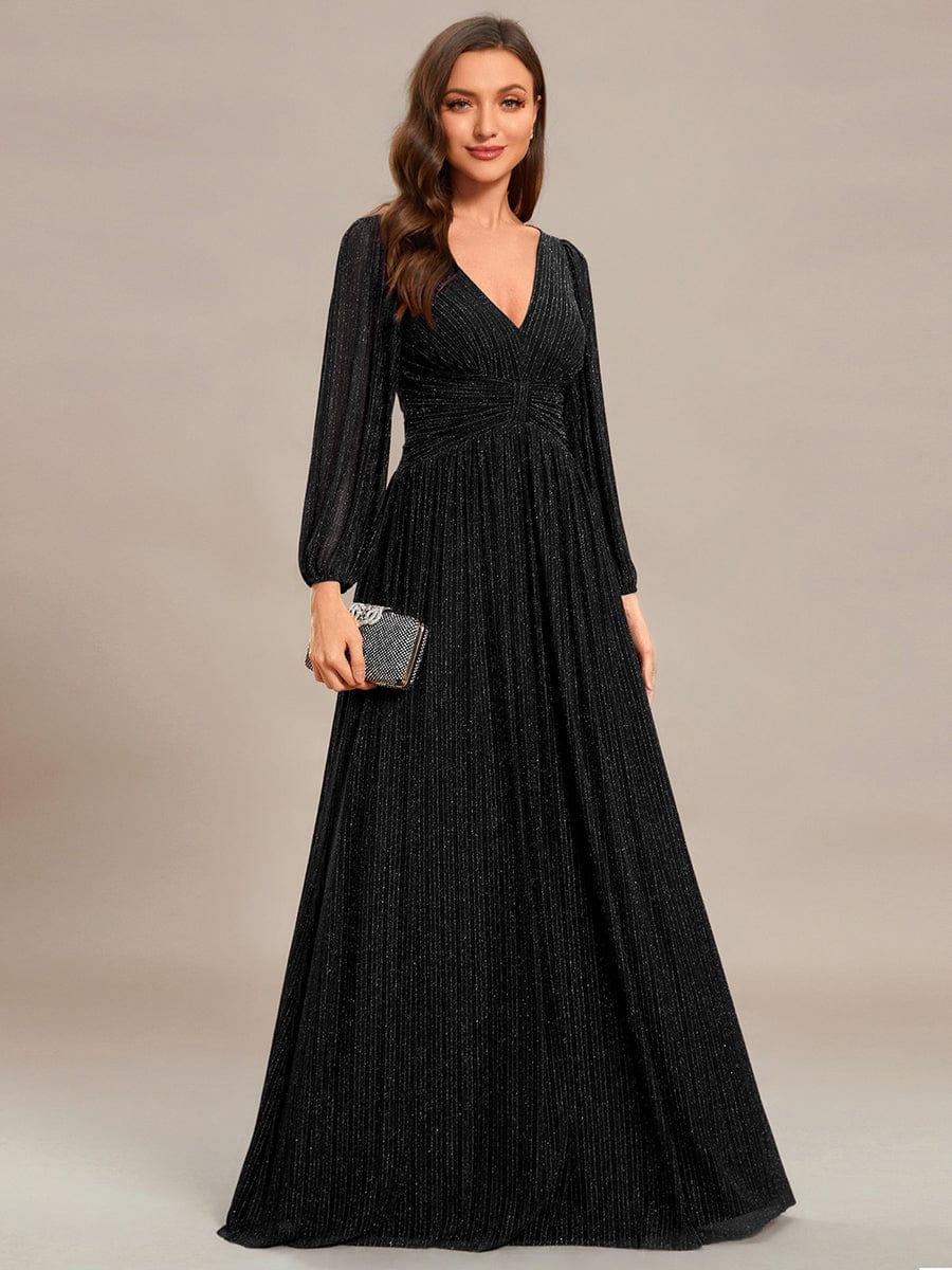 Sequin Long Lantern Sleeves Maxi Wedding Guest Dress