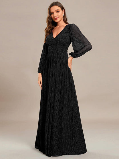 Sequin Long Lantern Sleeves Maxi Wedding Guest Dress