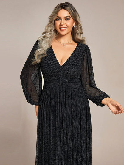 Sequin Long Lantern Sleeves Maxi Wedding Guest Dress