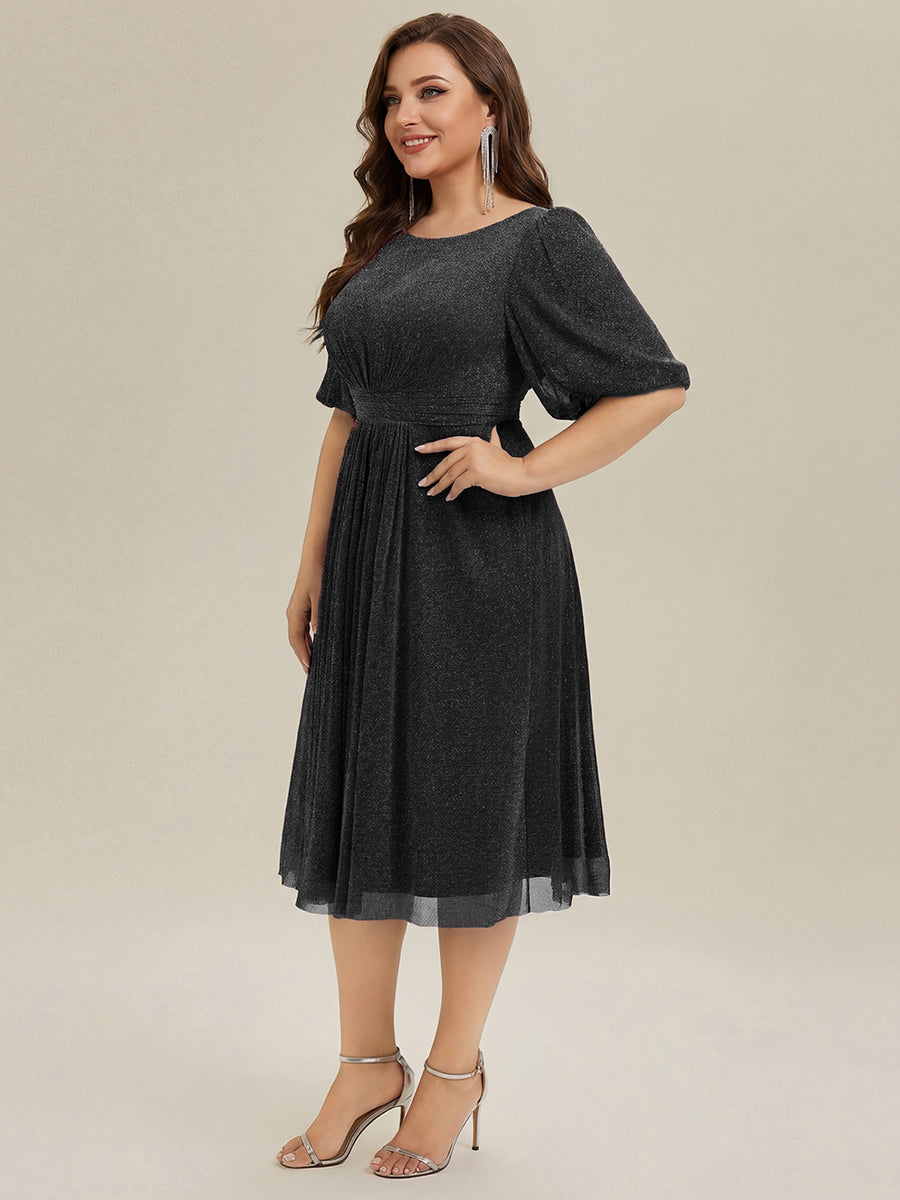 Plus Size Glitter Half Sleeve A-Line Wedding Guest Dress
