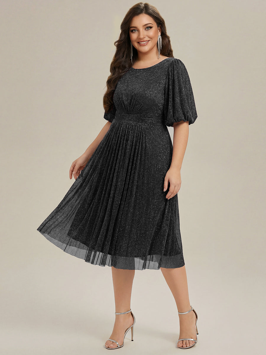Plus Size Glitter Half Sleeve A-Line Wedding Guest Dress