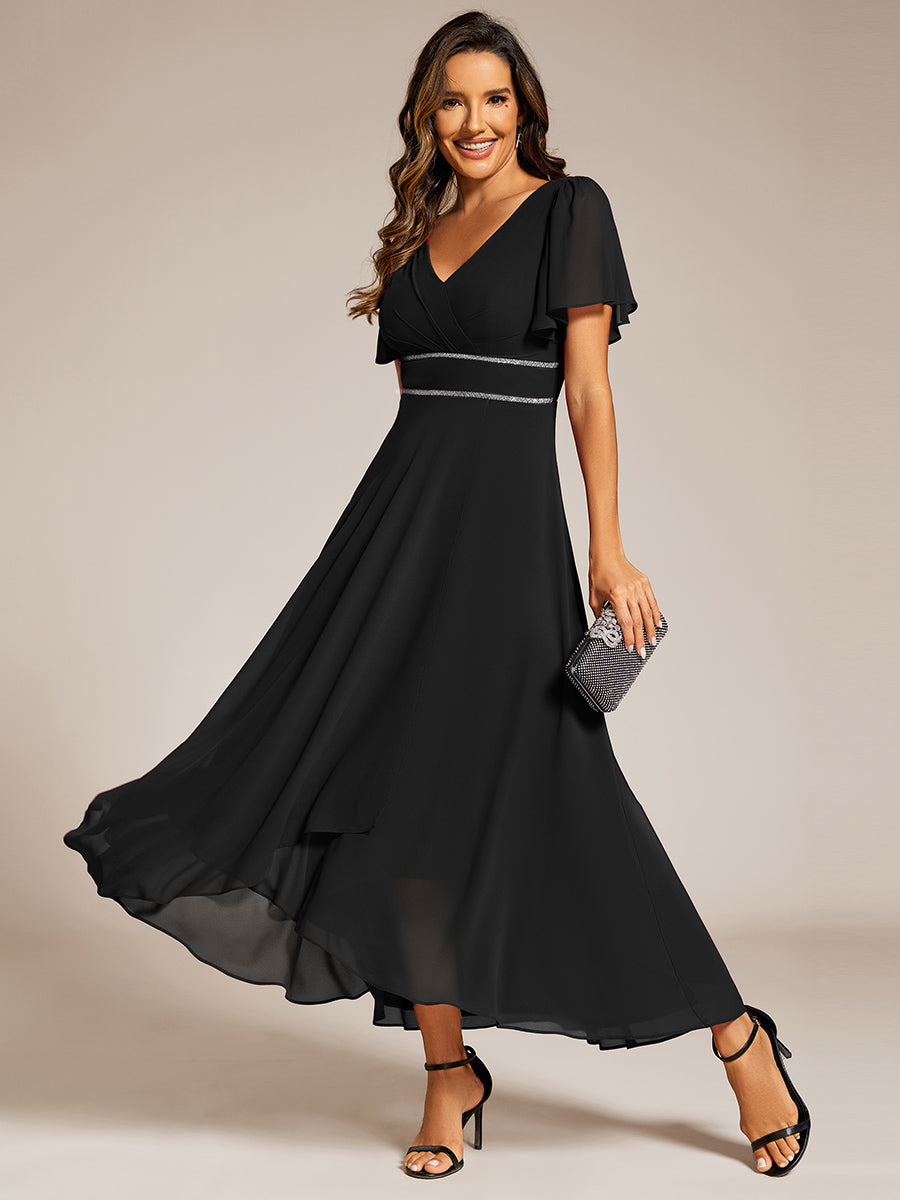 Chiffon High-Low Flowy Wedding Guest Dress — Black