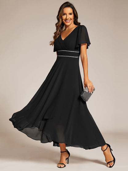 Chiffon High-Low Flowy Wedding Guest Dress — Black