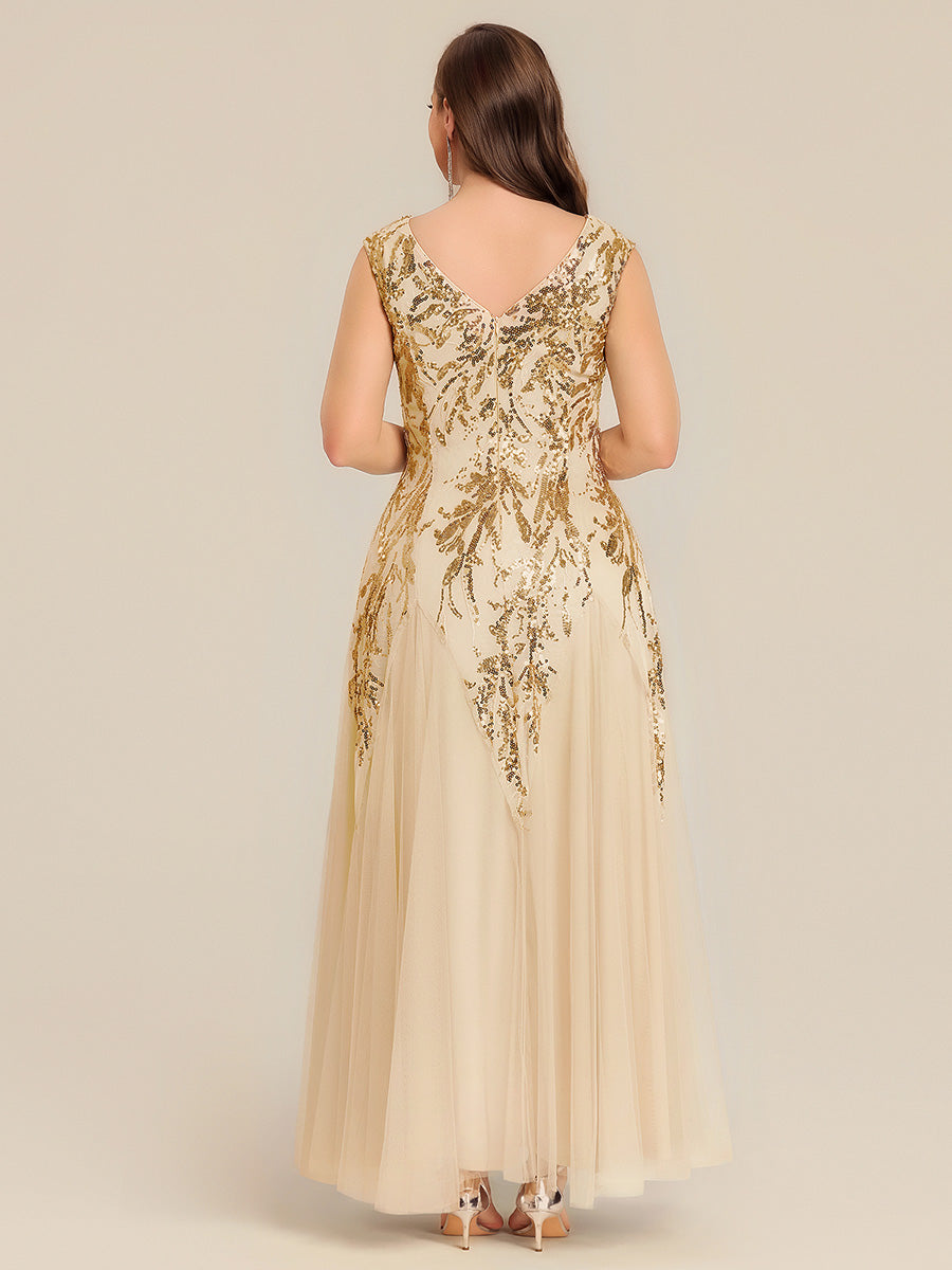 Sequin Embroidered Cap Sleeve High Stretch Evening Dress