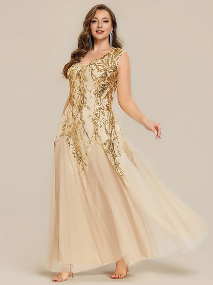 Sequin Embroidered Cap Sleeve High Stretch Evening Dress
