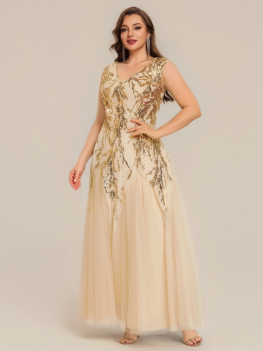 Sequin Embroidered Cap Sleeve High Stretch Evening Dress