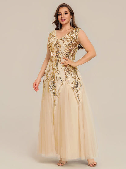 Sequin Embroidered Cap Sleeve High Stretch Evening Dress