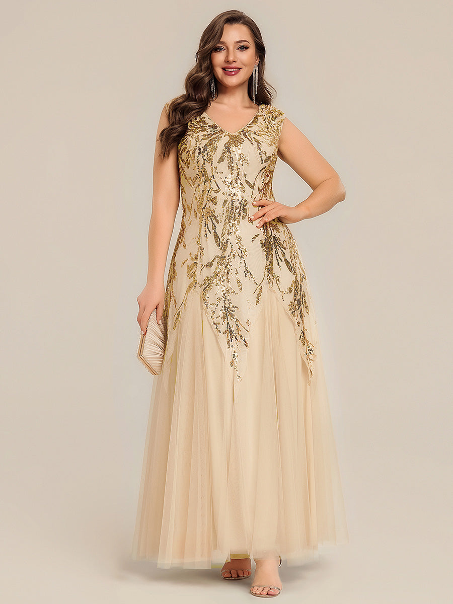 Sequin Embroidered Cap Sleeve High Stretch Evening Dress