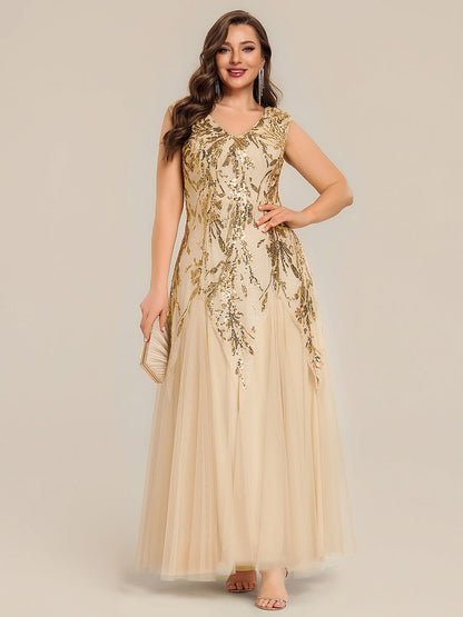 Sequin Embroidered Cap Sleeve High Stretch Evening Dress