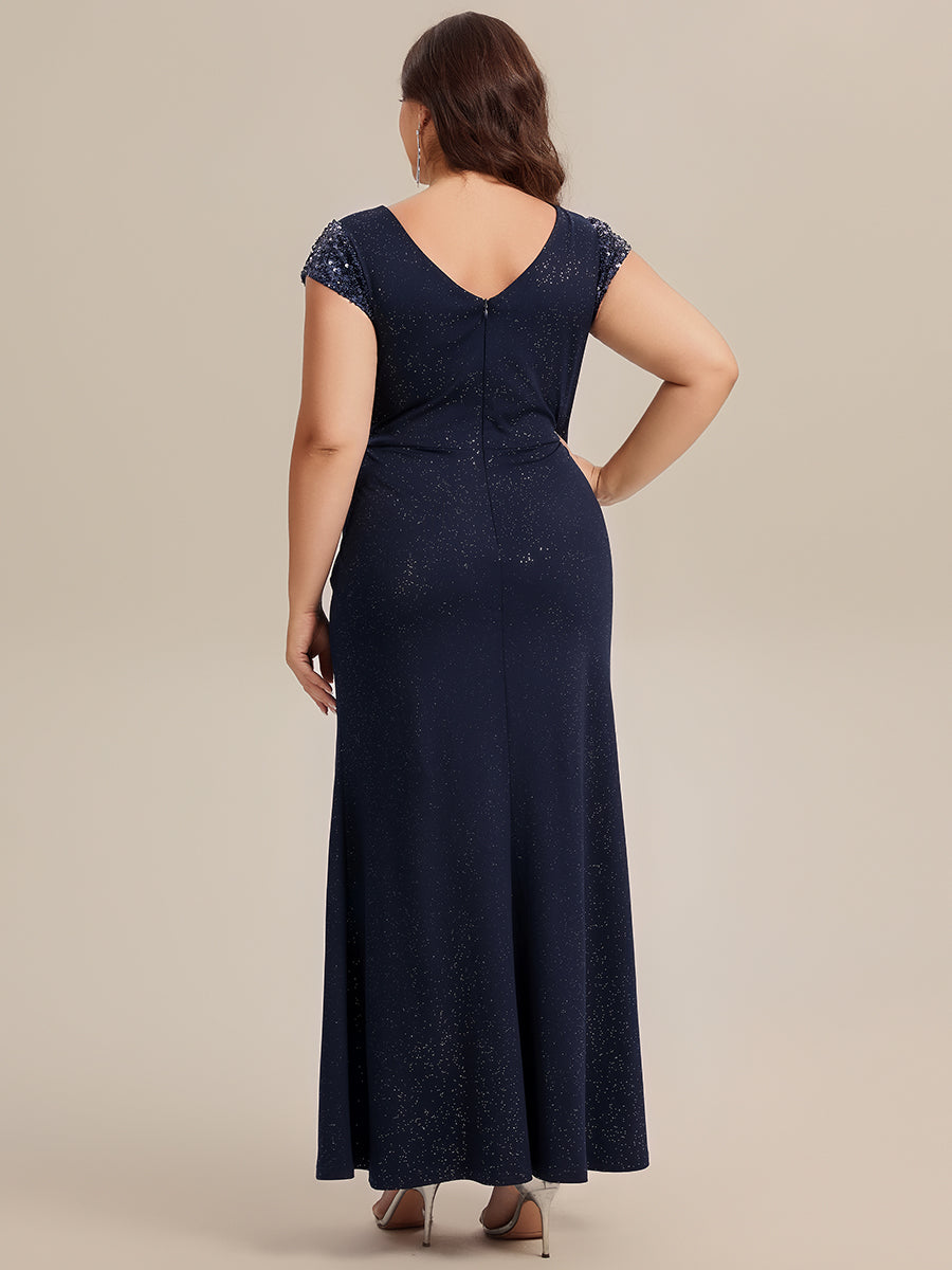 Knit Knotted Cap Sleeve Maxi Glitter Evening Dress