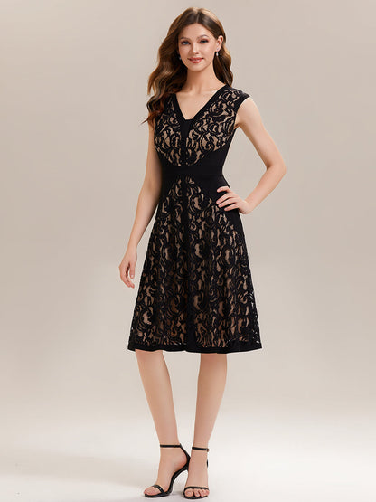 Lace See-through Sleeveless High Stretch Wedding Guest Dress