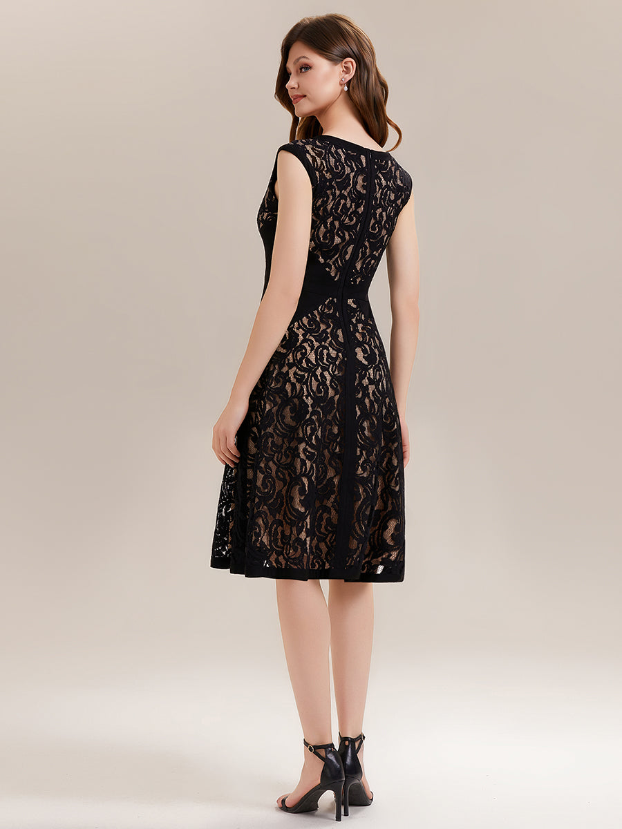 Lace See-through Sleeveless High Stretch Wedding Guest Dress