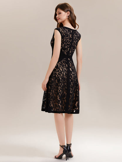Lace See-through Sleeveless High Stretch Wedding Guest Dress