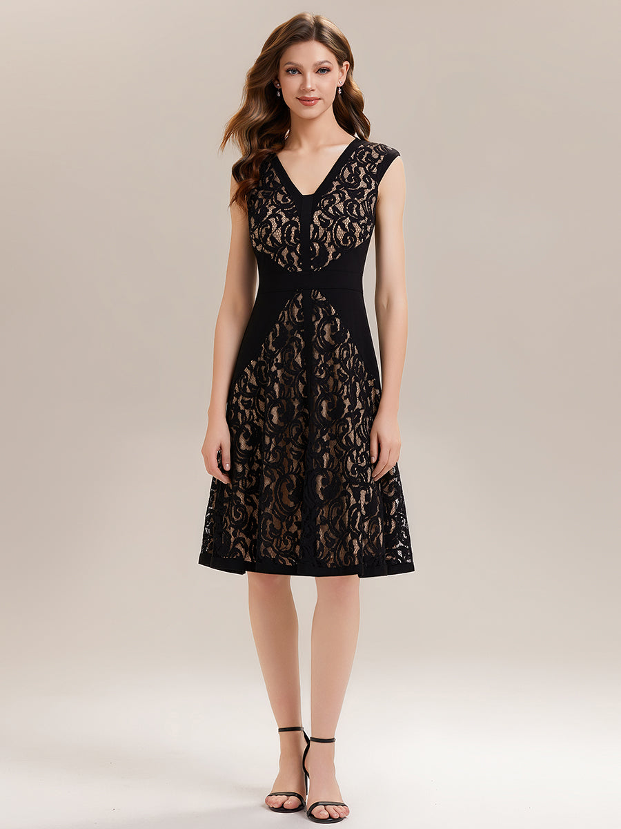 Lace See-through Sleeveless High Stretch Wedding Guest Dress