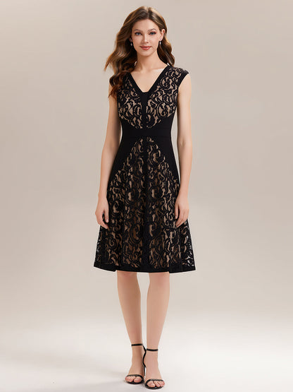 Lace See-through Sleeveless High Stretch Wedding Guest Dress