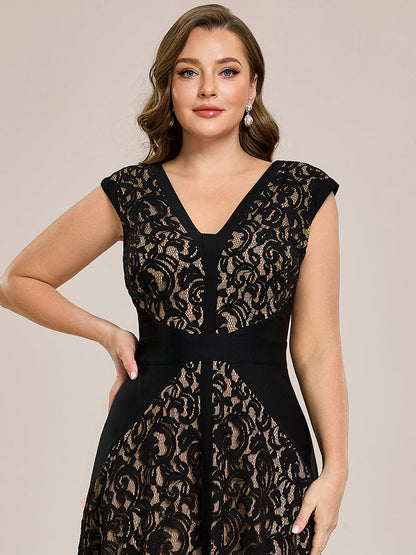 Lace See-through Sleeveless High Stretch Wedding Guest Dress