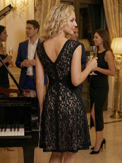 Lace See-through Sleeveless High Stretch Wedding Guest Dress