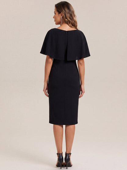 Knit Shawl Sleeve Sheath Wedding Guest Dress