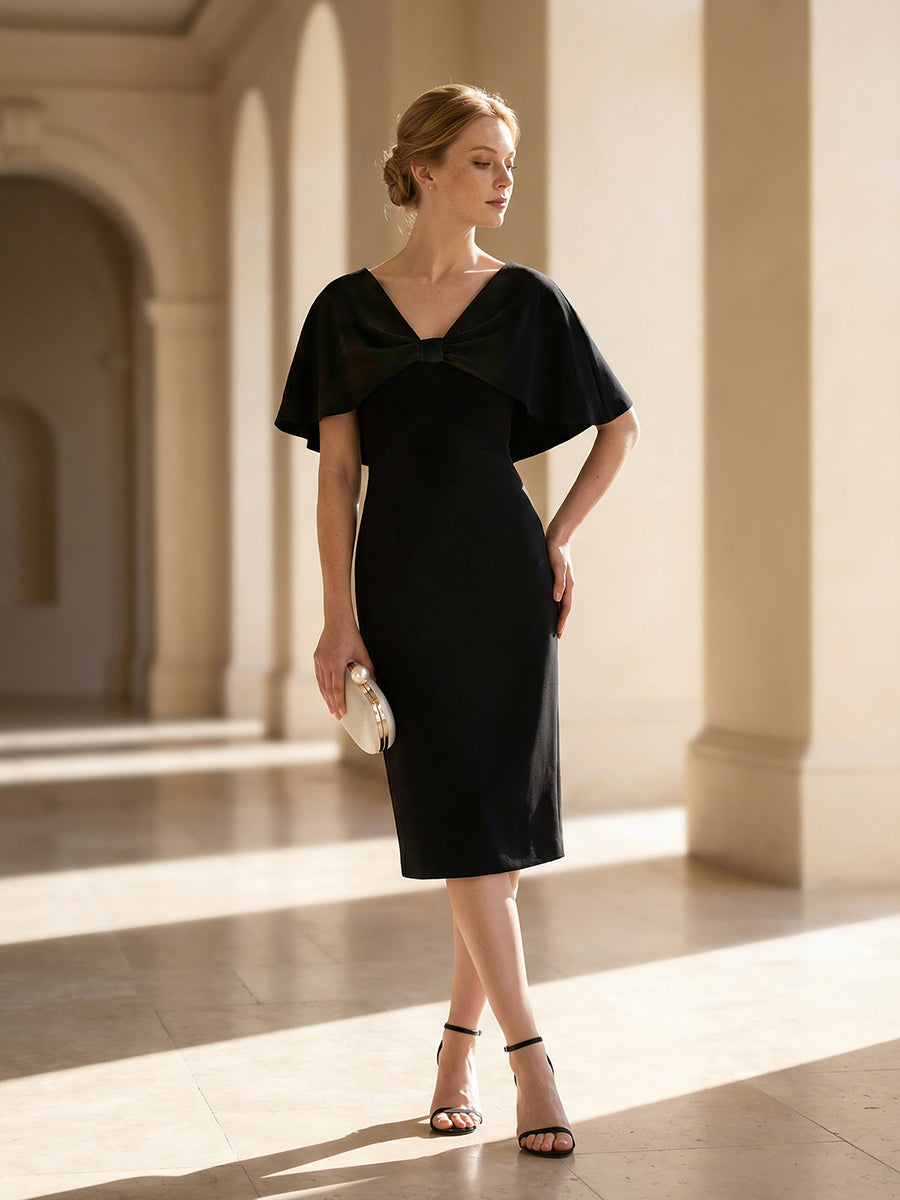 Knit Shawl Sleeve Sheath Wedding Guest Dress