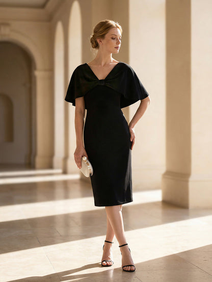 Knit Shawl Sleeve Sheath Wedding Guest Dress