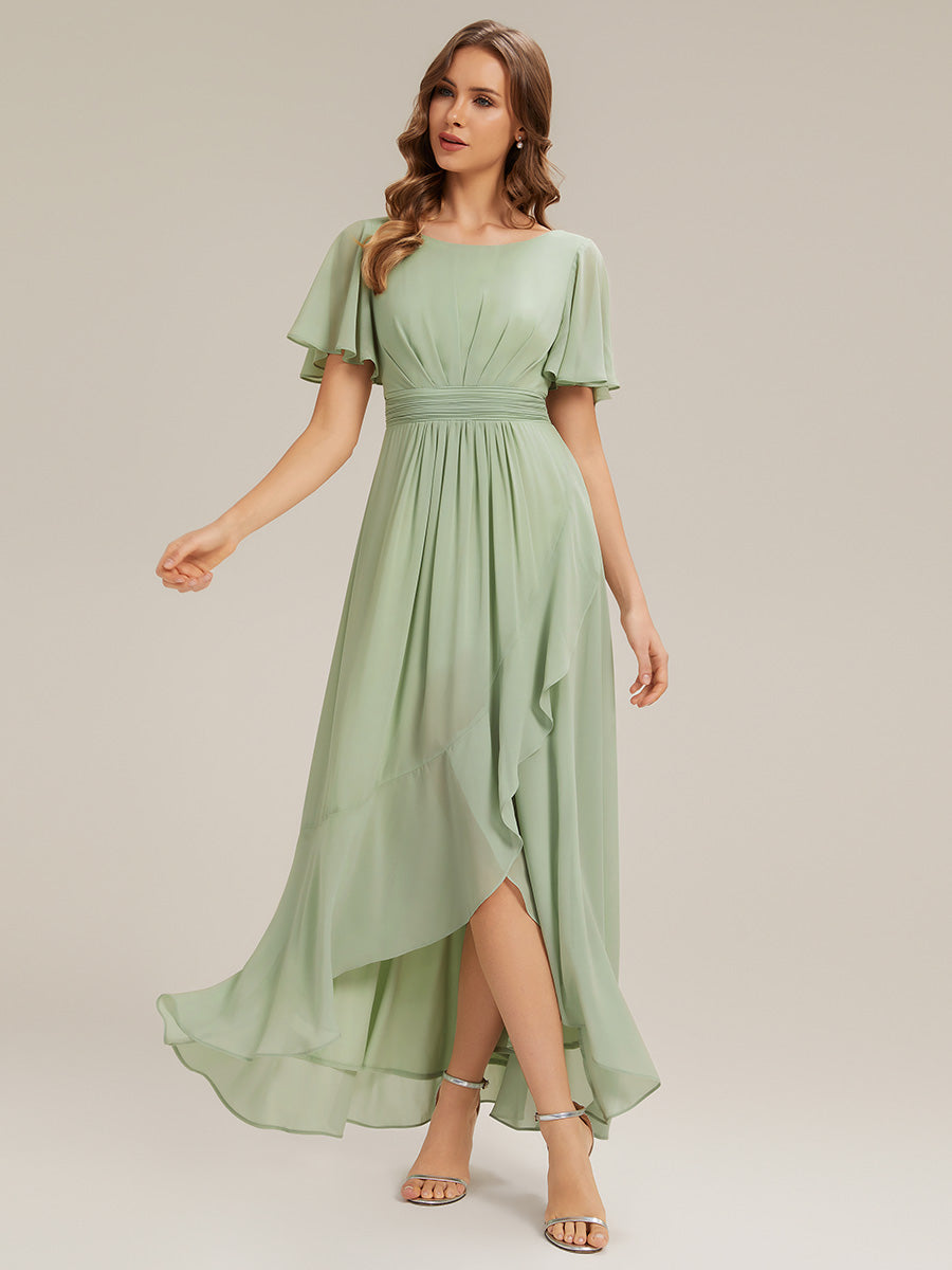 Chiffon Ruffle Short Sleeve Wedding Guest Dress