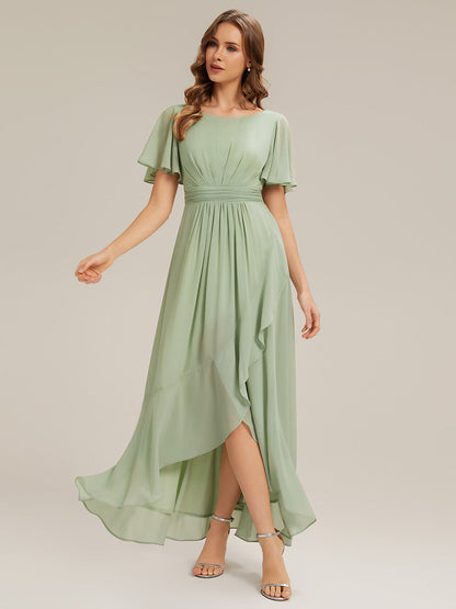 Chiffon Ruffle Short Sleeve Wedding Guest Dress