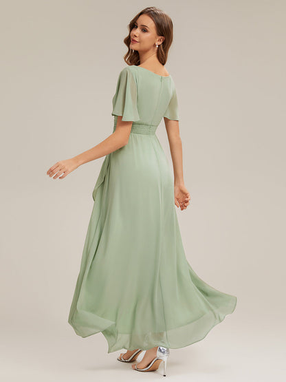 Chiffon Ruffle Short Sleeve Wedding Guest Dress