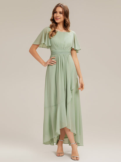 Chiffon Ruffle Short Sleeve Wedding Guest Dress