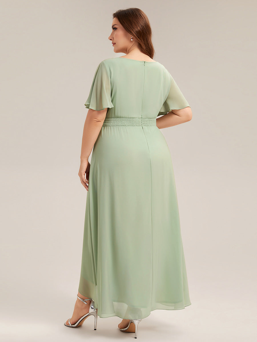 Chiffon Ruffle Short Sleeve Wedding Guest Dress