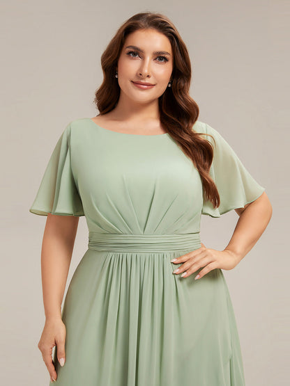 Chiffon Ruffle Short Sleeve Wedding Guest Dress