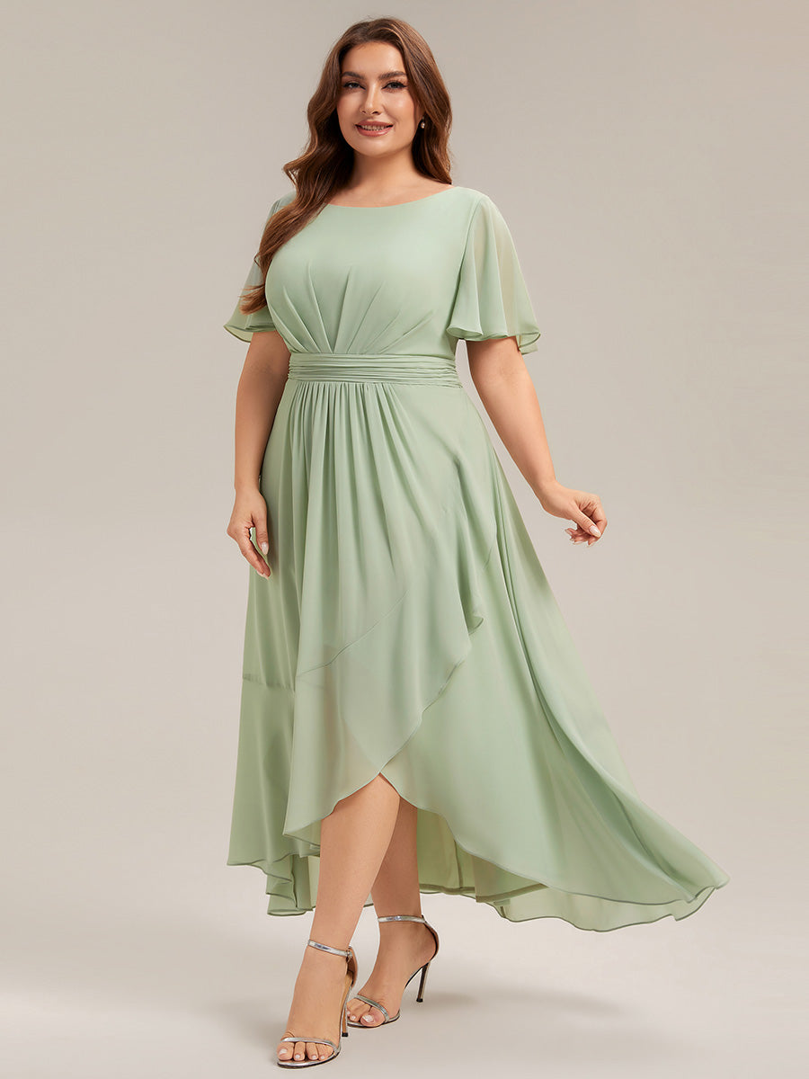 Chiffon Ruffle Short Sleeve Wedding Guest Dress