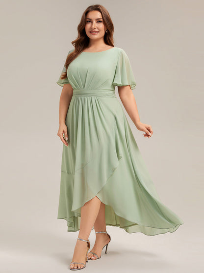 Chiffon Ruffle Short Sleeve Wedding Guest Dress