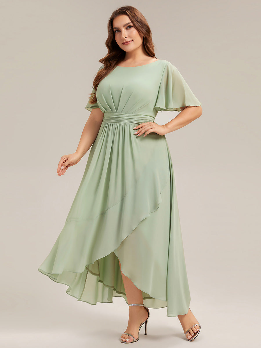 Chiffon Ruffle Short Sleeve Wedding Guest Dress