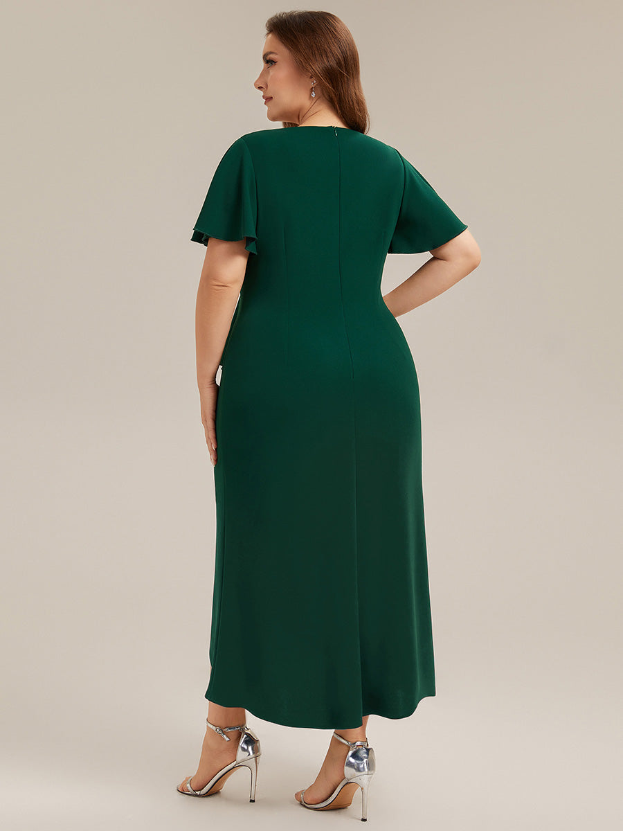 Plus Size Knit Thigh-High Slit Wedding Guest Dress