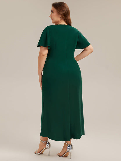 Plus Size Knit Thigh-High Slit Wedding Guest Dress