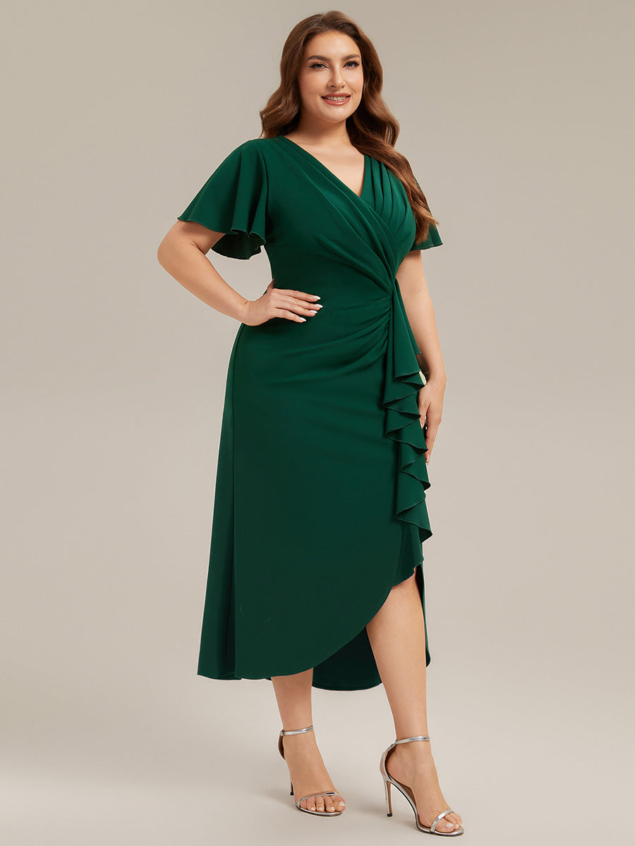 Plus Size Knit Thigh-High Slit Wedding Guest Dress