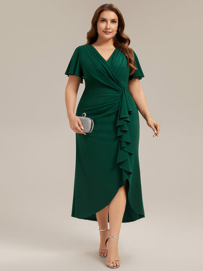 Plus Size Knit Thigh-High Slit Wedding Guest Dress