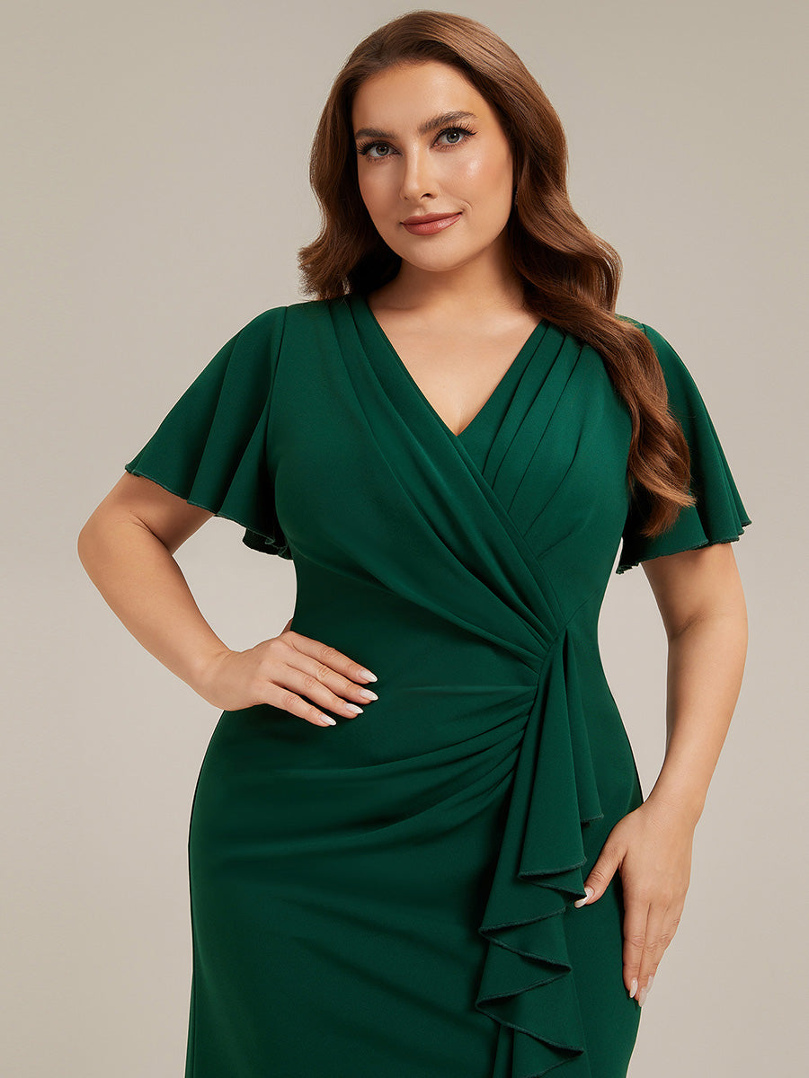 Plus Size Knit Thigh-High Slit Wedding Guest Dress