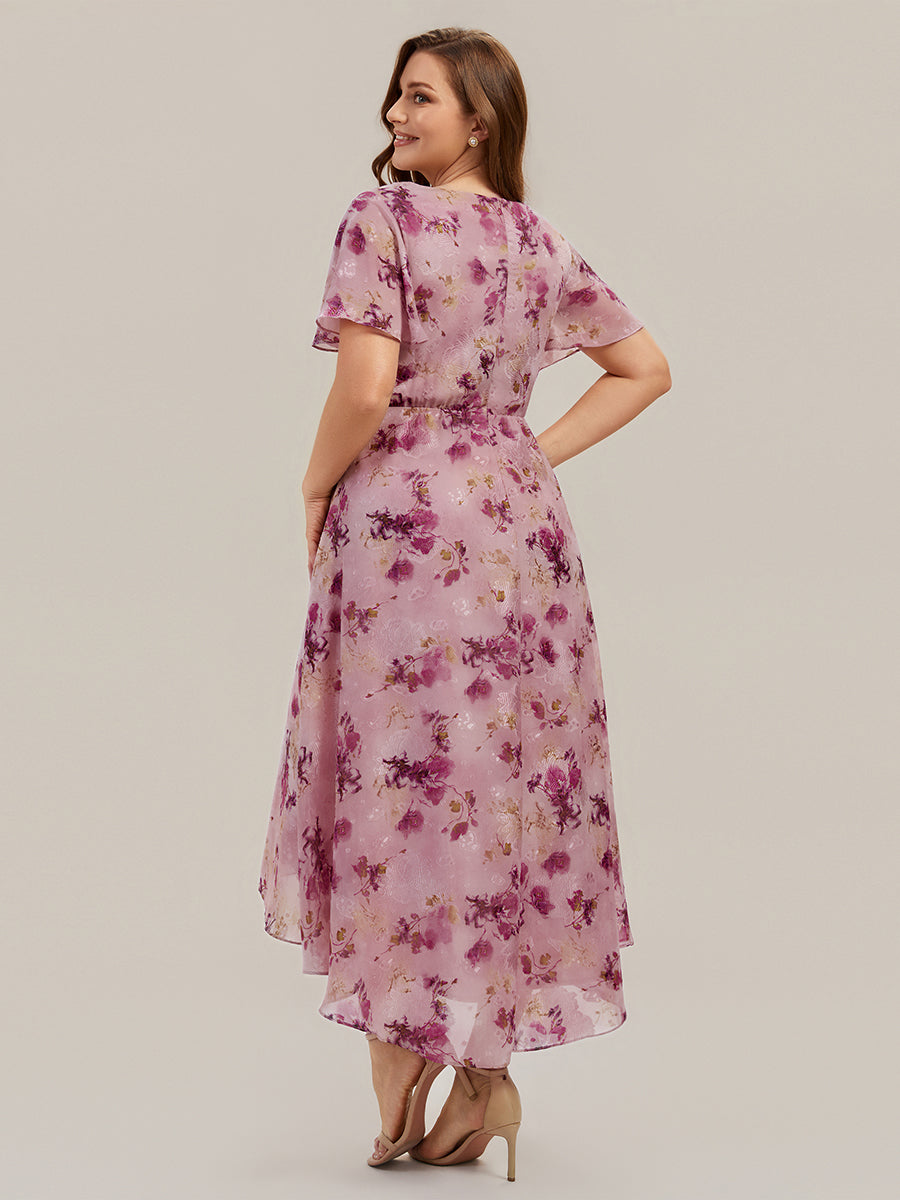 Plus Size Chiffon Printed Wedding Guest Dress