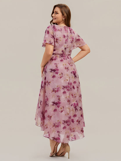 Plus Size Chiffon Printed Wedding Guest Dress